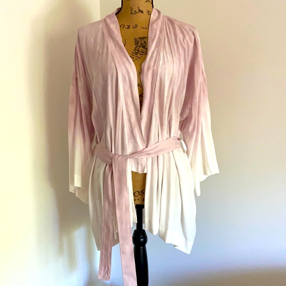 Anthropologie Cloth & Stone Ombre Kimono Wrap Jacket Lavender White M